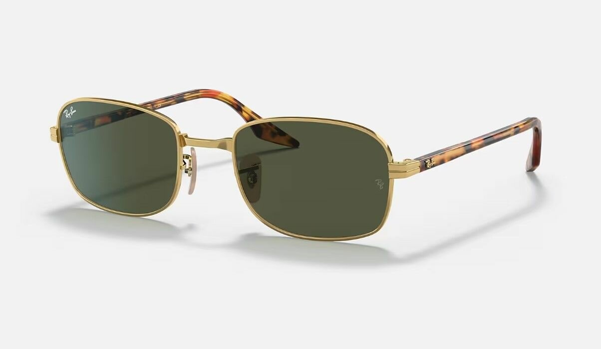 Солнцезащитные очки унисекс прямоугольные RAY-BAN с чехлом линзы зеленые RB3690-001/31/54-21