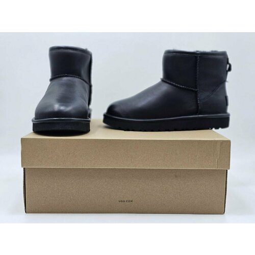 фото Угги ugg mens classic mini leather black, размер 44 eu, черный