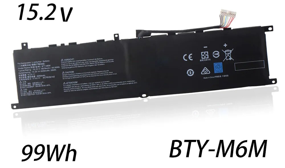 Аккумулятор для MSI (BTY-M6M), GE66, 99.99Wh, 6578mAh, 15.2V