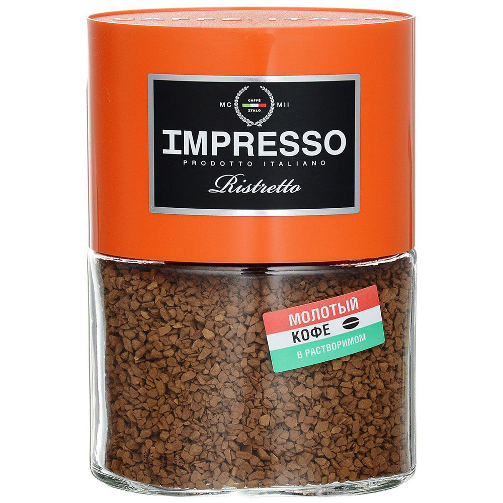 Кофе растворимый Impresso RISTRETTO сублимированный с добавлением молотого, 100 г, Impresso