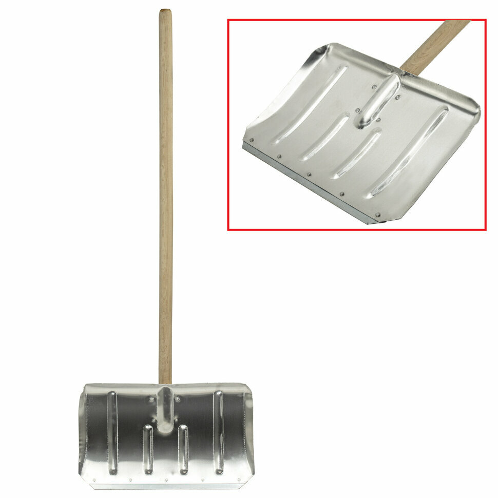 фото Лопата снегоуборочная алюминиевая, 50х33 см, высота 130 см, усиленнная, деревянный черенок, лтсе, 600832