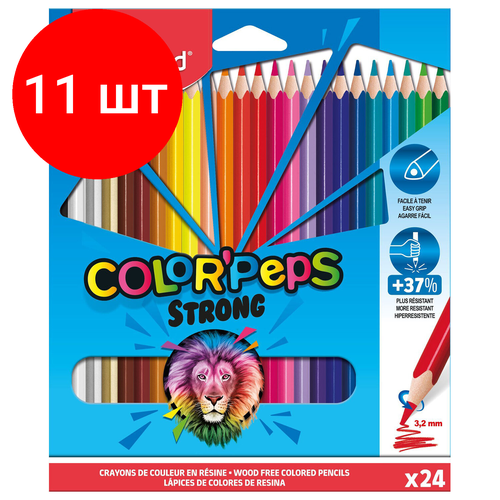 Комплект 11 шт, Карандаши цветные MAPED COLOR PEP'S Strong, набор 24 цвета, грифель 3.2мм, пластиков. корпус, 862724