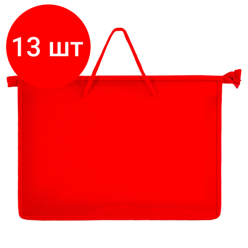 Комплект 13 шт, Папка на молнии с ручками пифагор, А4, пластик, молния сверху, однотонная красная, 228234 папка с ручками а4 пифагор supercar 1 отделение пластик молния сверху 2шт 270331