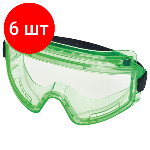 Комплект 6 шт, Очки защитные закрытые РОСОМЗ ЗН11 Panorama, прозрачные, непрямая вентиляция, поликарбонат, 21111