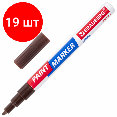 Комплект 19 шт, Маркер-краска лаковый EXTRA (paint marker) 2 мм, коричневый, улучшенная нитро-основа, BRAUBERG, 151975