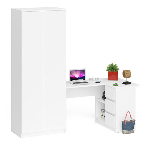 Стол компьютерный Мори МС-16 правый + Шкаф МШ800.1, цвет белый