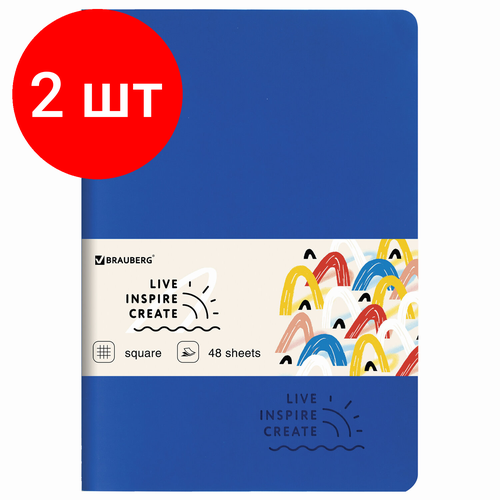 Комплект 2 шт, Тетрадь 48 л. в клетку обложка кожзам SoftTouch, сшивка, A5 (147х210мм), синий, BRAUBERG RAINBOW, 403876 тетрадь brauberg 403899 комплект 2 шт