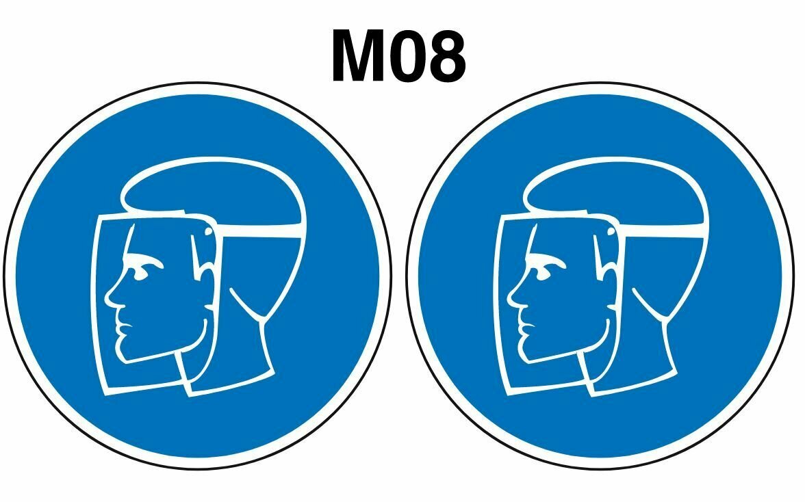 Предписывающие знаки M08 Работать в защитном щитке ГОСТ 12.4.026-2015 100мм 2шт