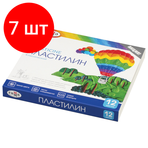 Комплект 7 шт, Пластилин классический гамма Классический, 12 цветов, 240 г, со стеком, картонная упаковка, 281033