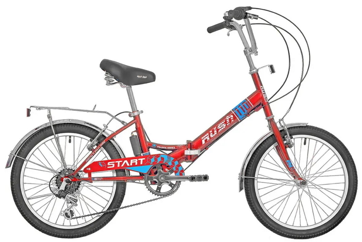 Велосипед складной 20" RUSH HOUR START 110 6 скоростей красный рама 13" рост 125-145 см. велик детский скоростной городской дорожный вибрейк с багажноком переключатель SHIMANO