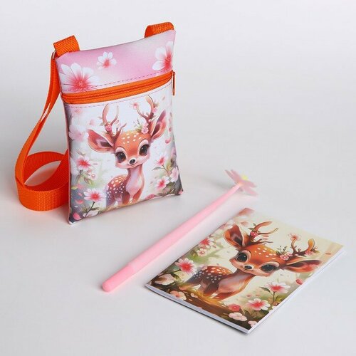 Набор для девочки Добрый оленёнок: сумка, ручка, блокнот