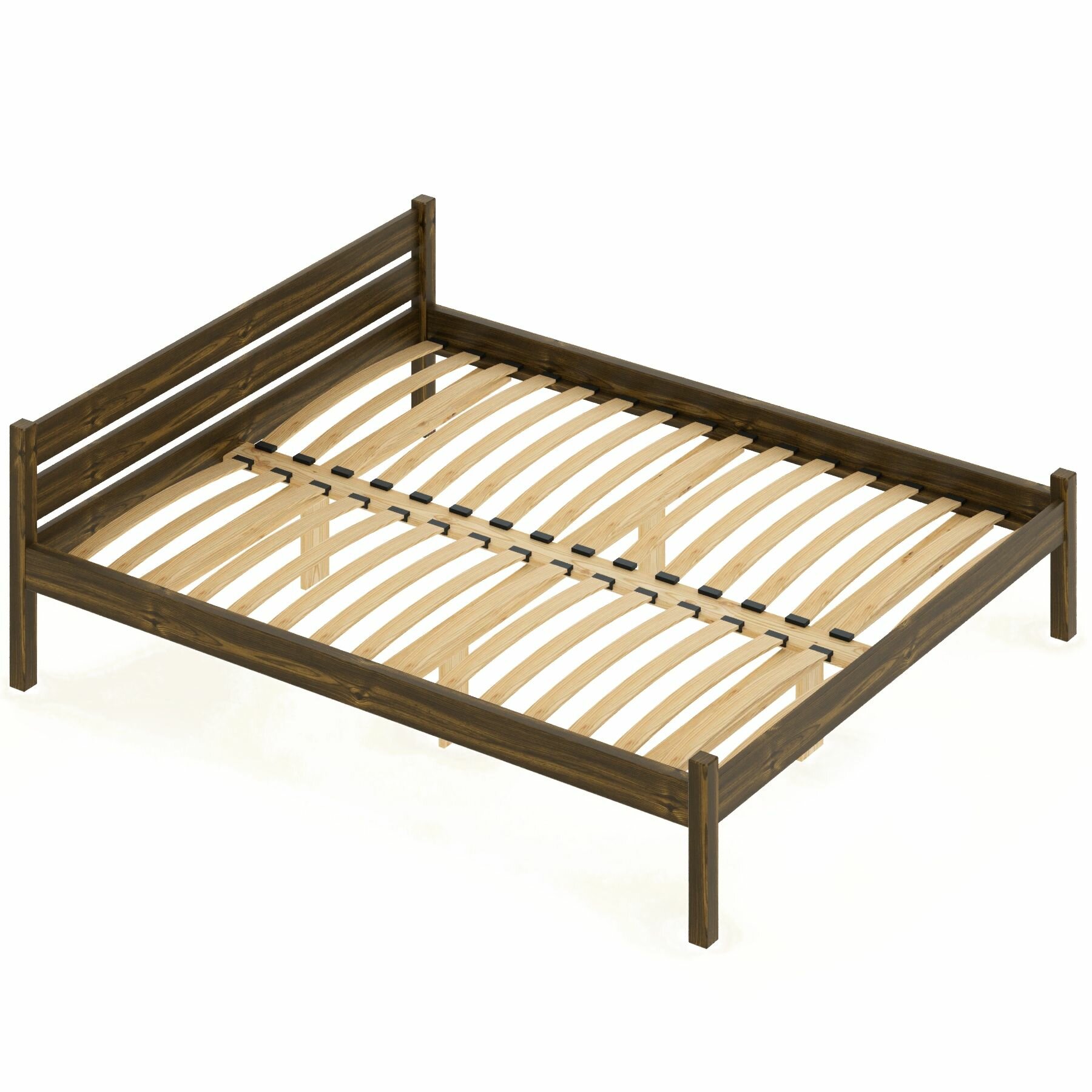 Кровать двуспальная Классика из массива сосны с ортопедическим основанием, 190х140 см (габариты 200х150), цвет темного дуба