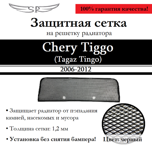 Защита радиатора (защитная сетка) Chery Tiggo (Tagaz Tingo) 2006-2012 черная