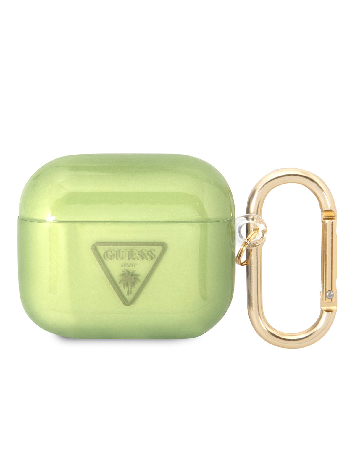 Guess для Airpods 3 чехол TPU with carabin Translucent Palm Tree Green