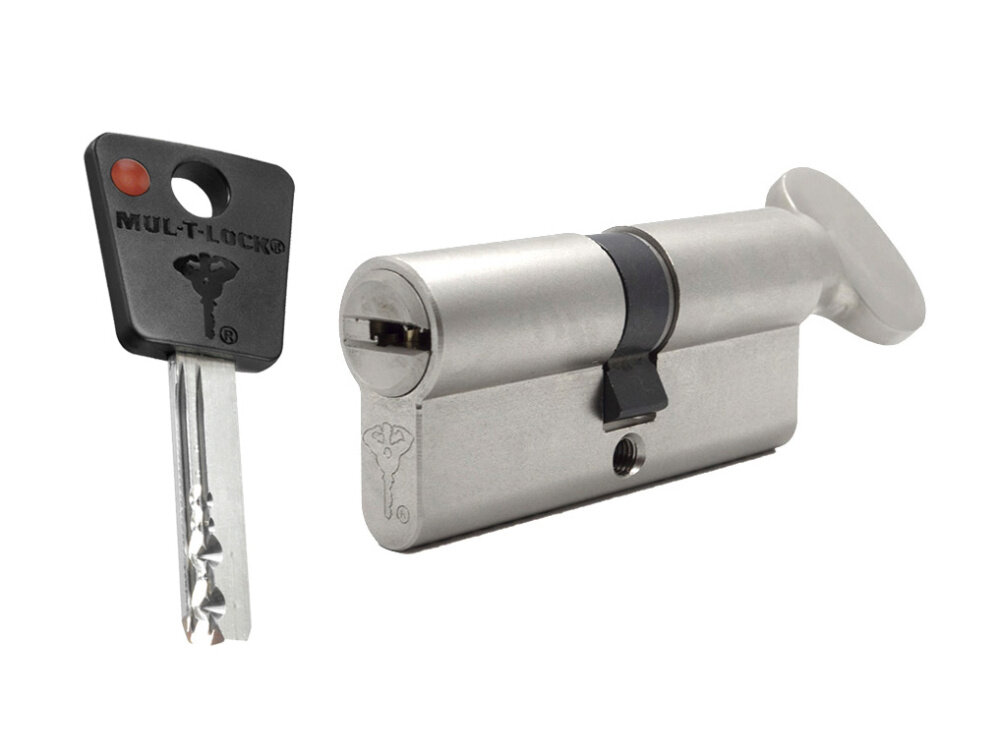 Цилиндр Mul-t-lock 7x7 ключ-вертушка 95мм (размер 35х60В мм) - Никель Флажок