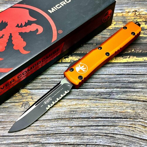 фото Нож складной microtech mct1212or ultratech, m390 partserrated black blade, orange handle нет бренда