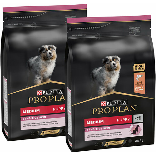 PRO PLAN PUPPY MEDIUM SENSITIVE SKIN для щенков средних пород с чувствительной кожей с лососем (3 + 3 кг)