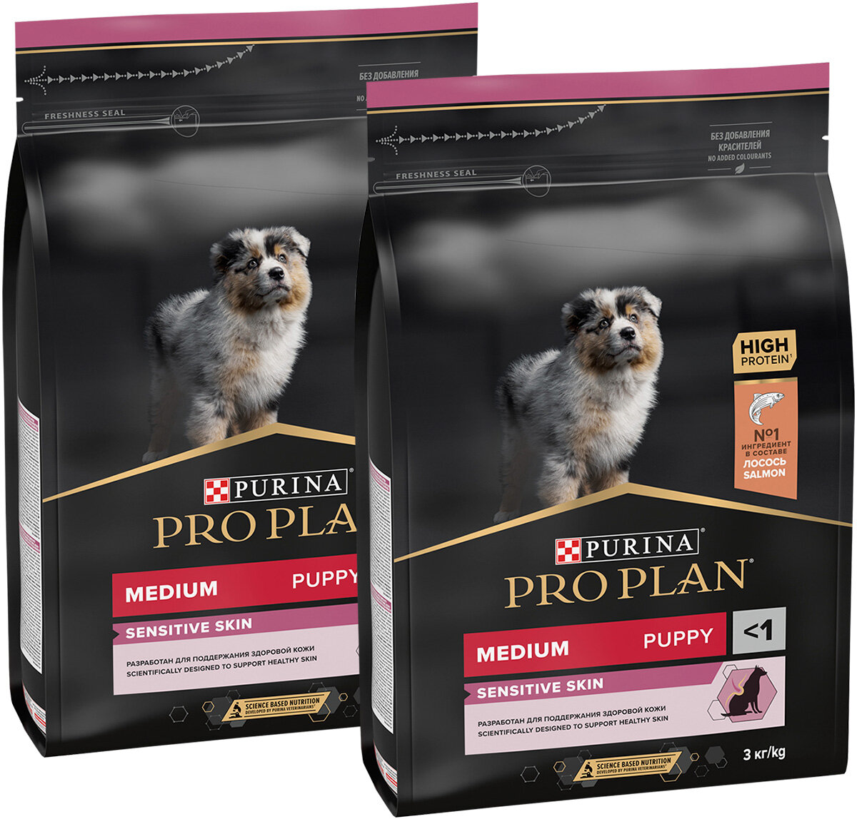 PRO PLAN PUPPY MEDIUM SENSITIVE SKIN для щенков средних пород с чувствительной кожей с лососем (3 + 3 кг)