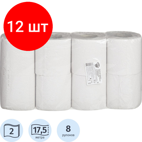 Комплект 12 упаковок, Бумага туалетная JOY ECO 2сл вторич. втул 17.5м 140л 8рул/уп