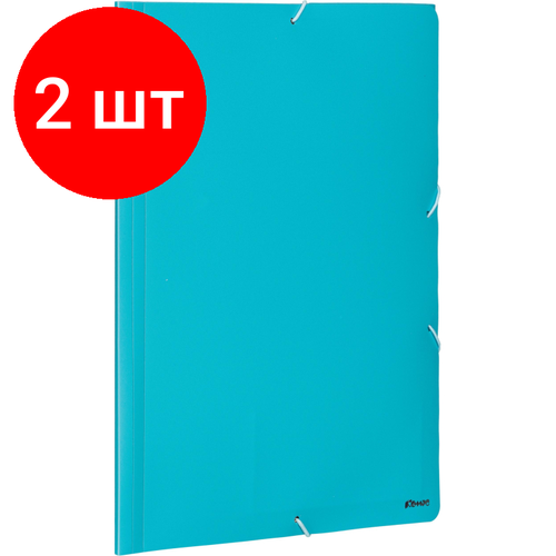 Комплект 2 штук, Папка на резинках Комус А4, голубая, с карманом СD/визитки