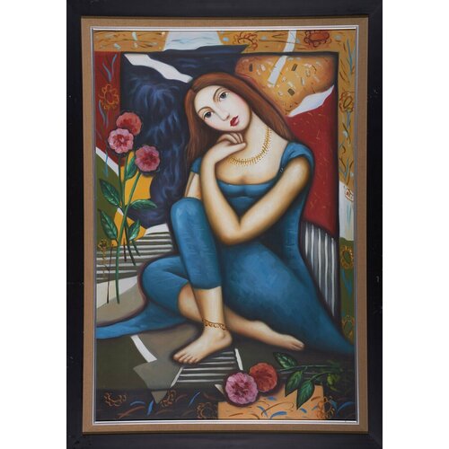 Картина на стену на холсте для интерьера комнаты гостиной кухни спальни офиса кафе Аленушка в синем портрет 26502₽