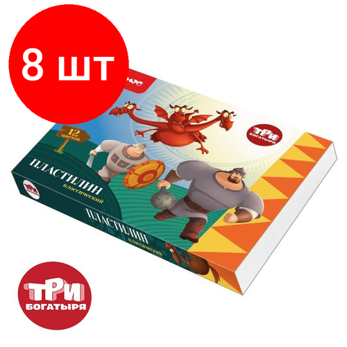 Комплект 8 наб, Пластилин Три богатыря наб. 12цв 240г