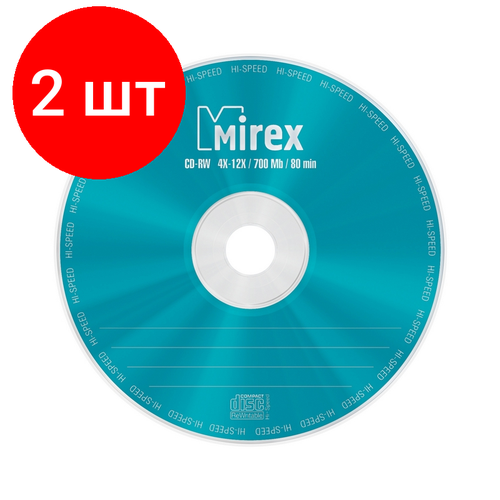 Комплект 2 упаковок, Носители информации CD-RW, 4x-12x, Mirex, Cake/10, UL121002A8L