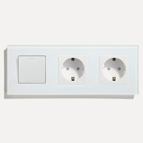 Изображение товара Выключатель с розеткой, 1 клавиша 2 розетки, 3 поста (M1+2F) рамка стекло 228х86мм цвет белый