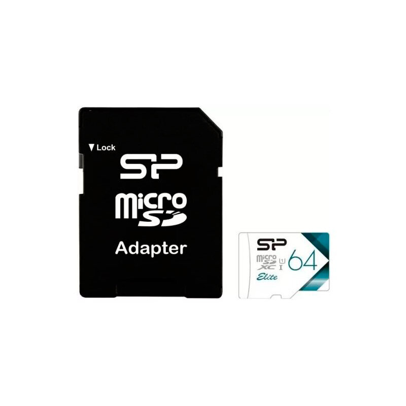 Карта памяти 64Gb - Silicon Power Elite MicroSDXC Class 10 UHS-I U1 SP064GBSTXBU1V21SP с адаптером SD