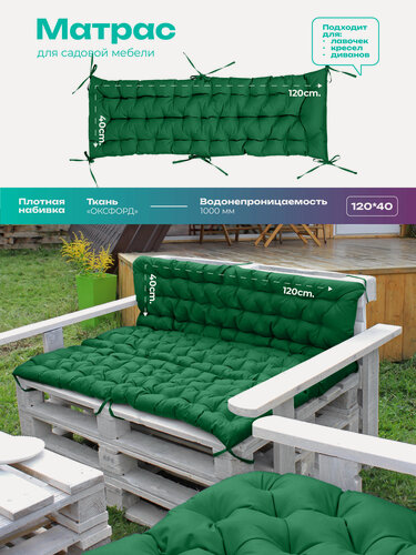 Изображение товара Матрас для садовой мебели, на качели, подушка на скамейку, для кресла кентукки, для подоконника 40x120 см, оксфорд 600d