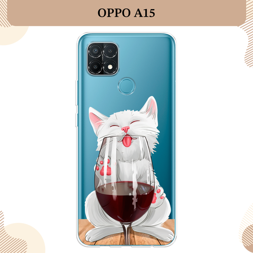 Силиконовый чехол Кот с бокалом на Oppo A15/A15s / Оппо А15/A15s, прозрачный силиконовый чехол на oppo a15 a15s оппо а15 a15s кот гора прозрачный