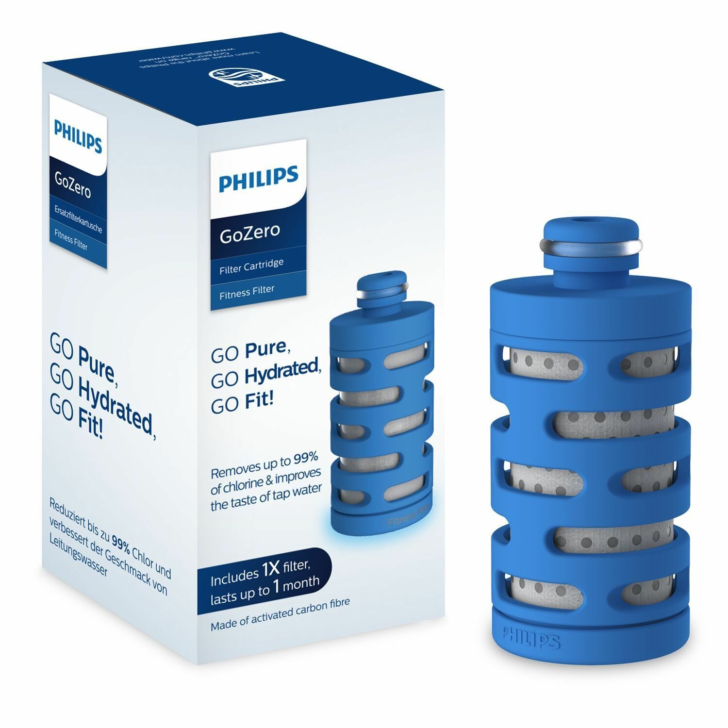 PHILIPS (1шт) Фильтр сменный для фитнес-бутылки (AWP286/10) синий/походная/с собой/чистая питьевая вода/в подарок/картридж/для водопроводной воды