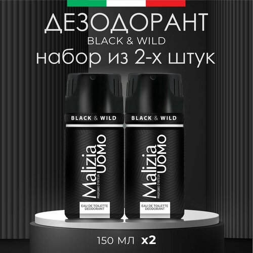 MALIZIA Дезодорант мужской аэрозоль Black&Wild 150 мл 2 шт