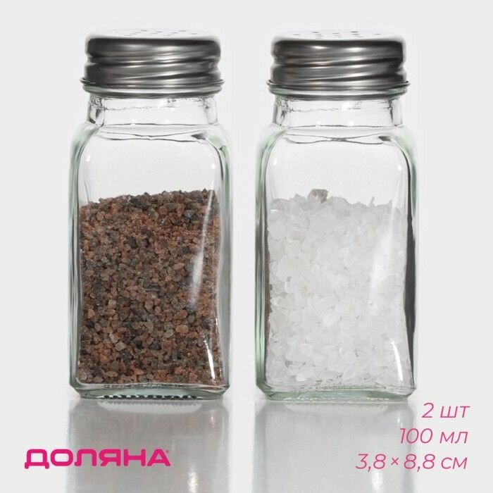 Набор для специй из стекла Доляна Стандарт , 2 предмета: солонка, перечница 100 мл