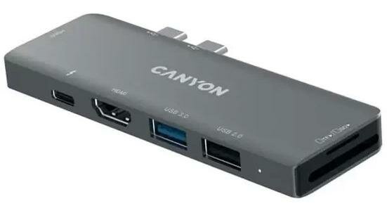 Концентратор USB Type-C Canyon CNS-TDS05B 1 х USB 3.0 USB 2.0 USB Type-C SD/SDHC microSD microSDXC SDXC 2 x HDMI серый