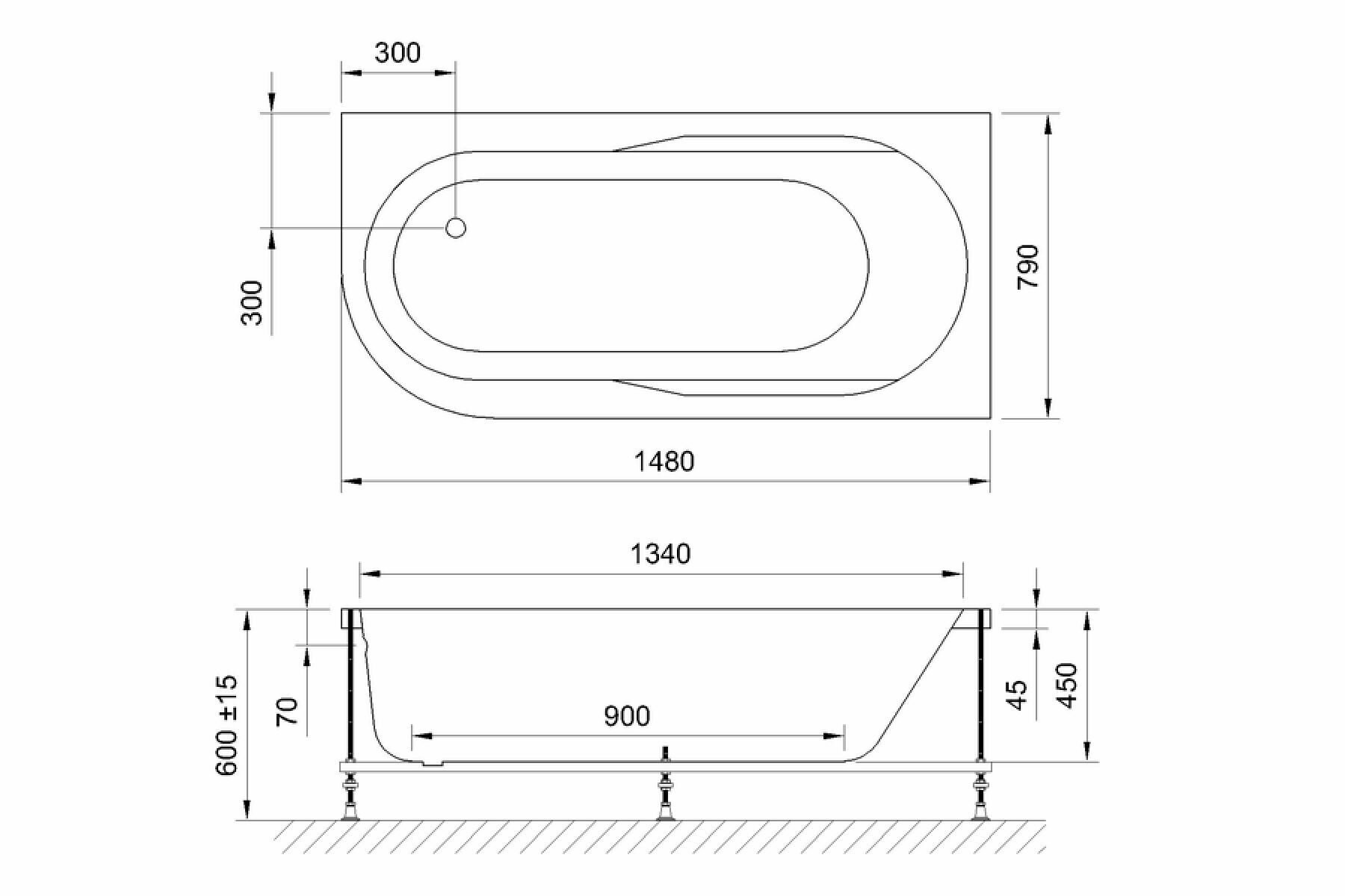 Акриловая ванна AZUR 150x80x60 правосторонняя