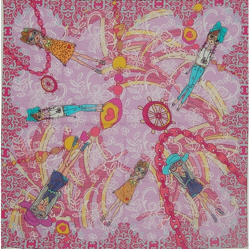 фото Платок павловопосадская платочная мануфактура,70х70 см, фиолетовый, желтый