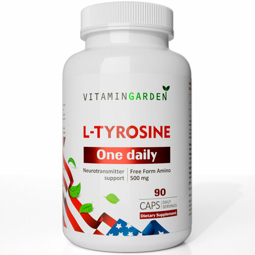 Тирозин 500 мг, витамины для похудения с йодом, БАДы для мозговой активности, поддержка щитовидки (L-tyrosine), капсулы 90 шт.