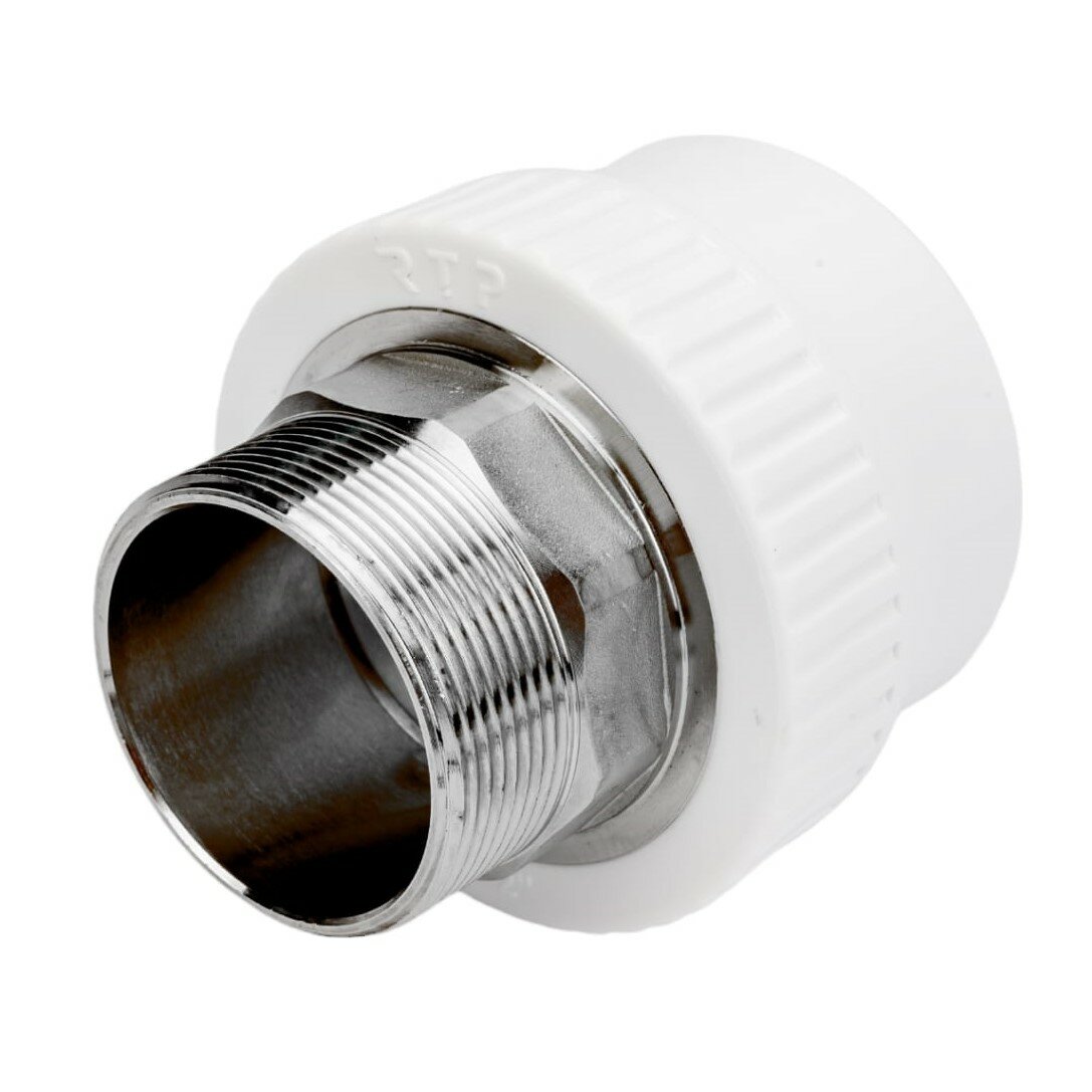 фото Муфта комбинированная под ключ PPR наружная резьба 63х2, белый, РТП