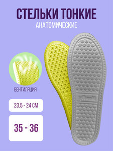 Фото Стельки для обуви тонкие дышащие универсальные размер 35-36 серые