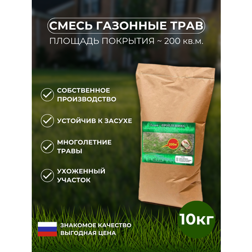 Смесь семян газонных трав, "Газон "Проплешина", 10 кг, Зеленый Метр