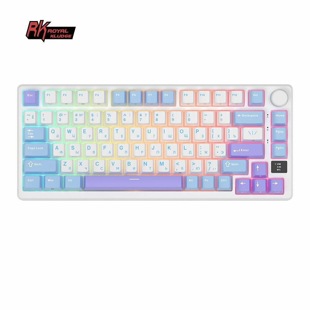 Беспроводная клавиатура Royal Kludge RKM75 RGB Taro Milk Беспроводная клавиатура Royal Kludge RKM75 RGB Белая (серебристые свитчи)