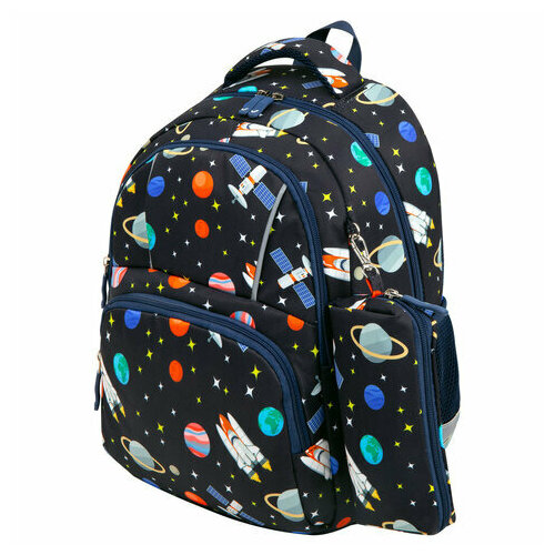 Рюкзак BRAUBERG KIDS SET, с пеналом в комплекте, 2 отделения, Space infinity, 37x28x16 см, 272099