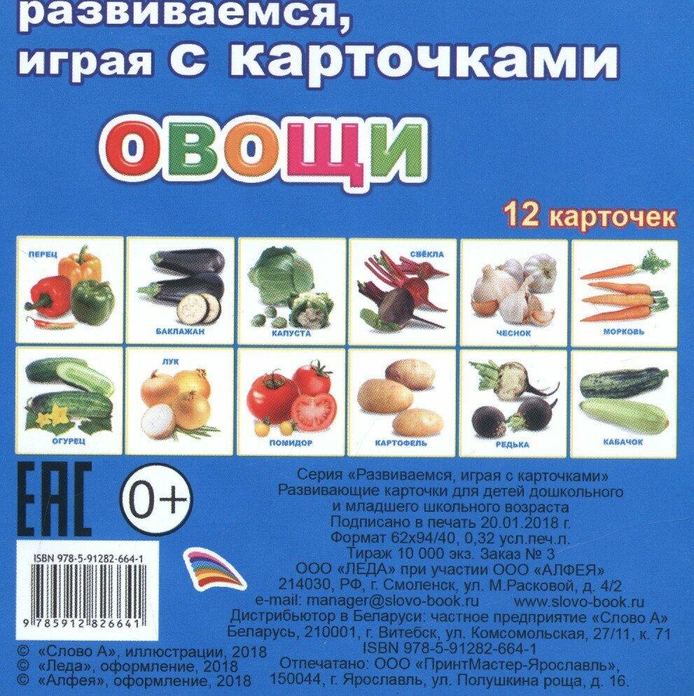 Карточки Алфея, обучающие Овощи Издательство Алфея - фото №6