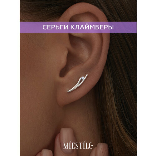 Серьги клаймберы MIESTILO серьги женские длинные ювелирные, серебро, 925 проба, родирование, фианит, серебряный