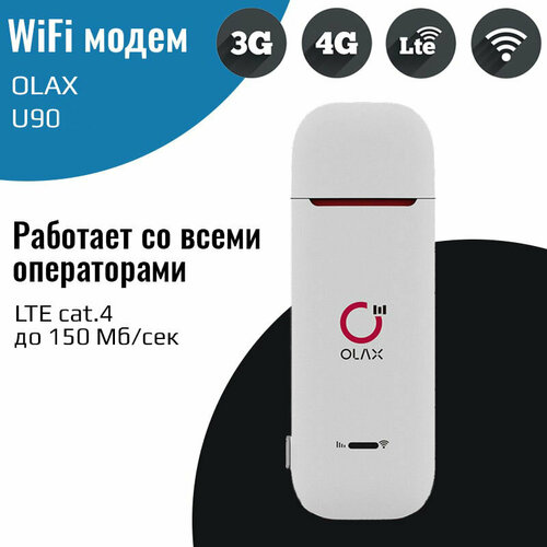 Модем 4G LTE/3G/WiFi – OLAX U90 с Wi-Fi 3g 4g lte wi fi модем olax f90 с оконной mimo антенной 2 7dbi кабель 2 2м блок питания