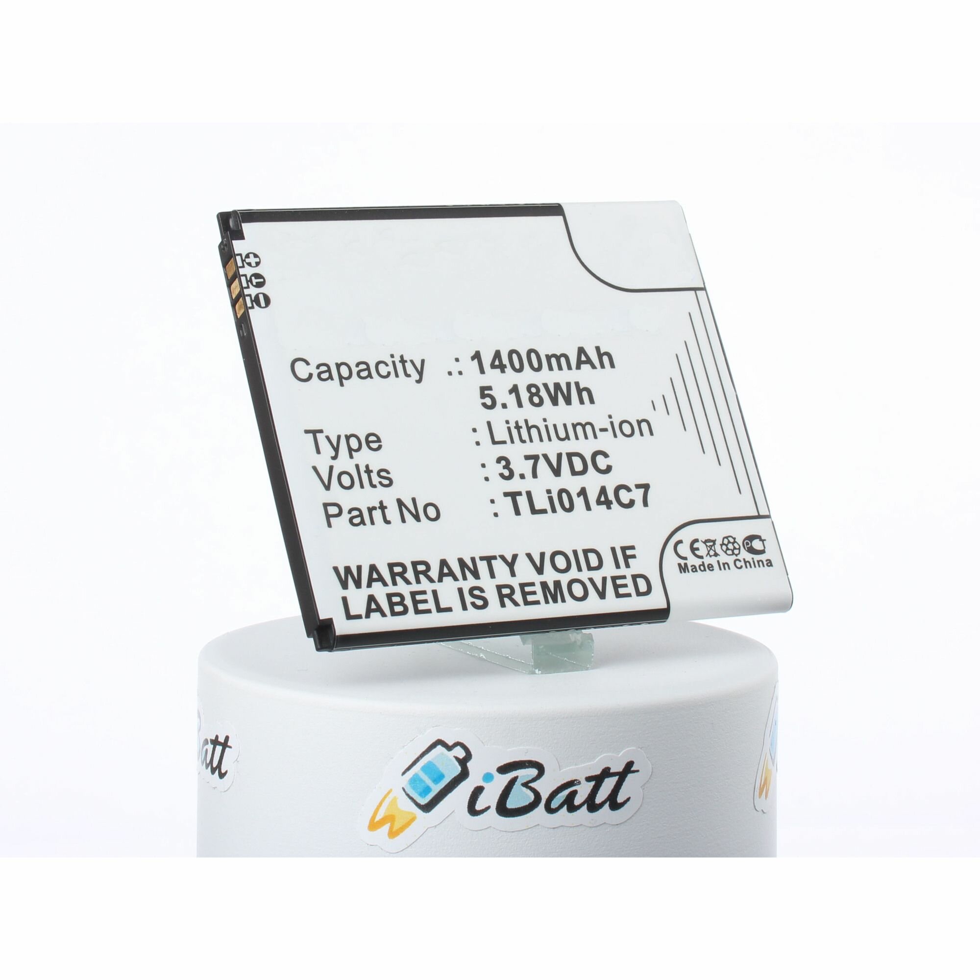 Аккумуляторная батарея iBatt 1400mAh для TLi014C7, One Touch Pixi , OT-4024D, OT-4024