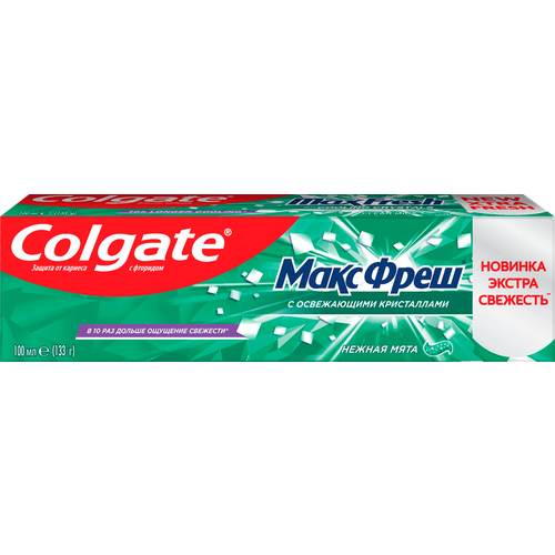 Зубная паста COLGATE Макс Фреш Нежная мята с освежающими кристаллами для свежего дыхания и защиты от кариеса, 100мл зубная паста для защиты от кариеса прохладная мята 160 г