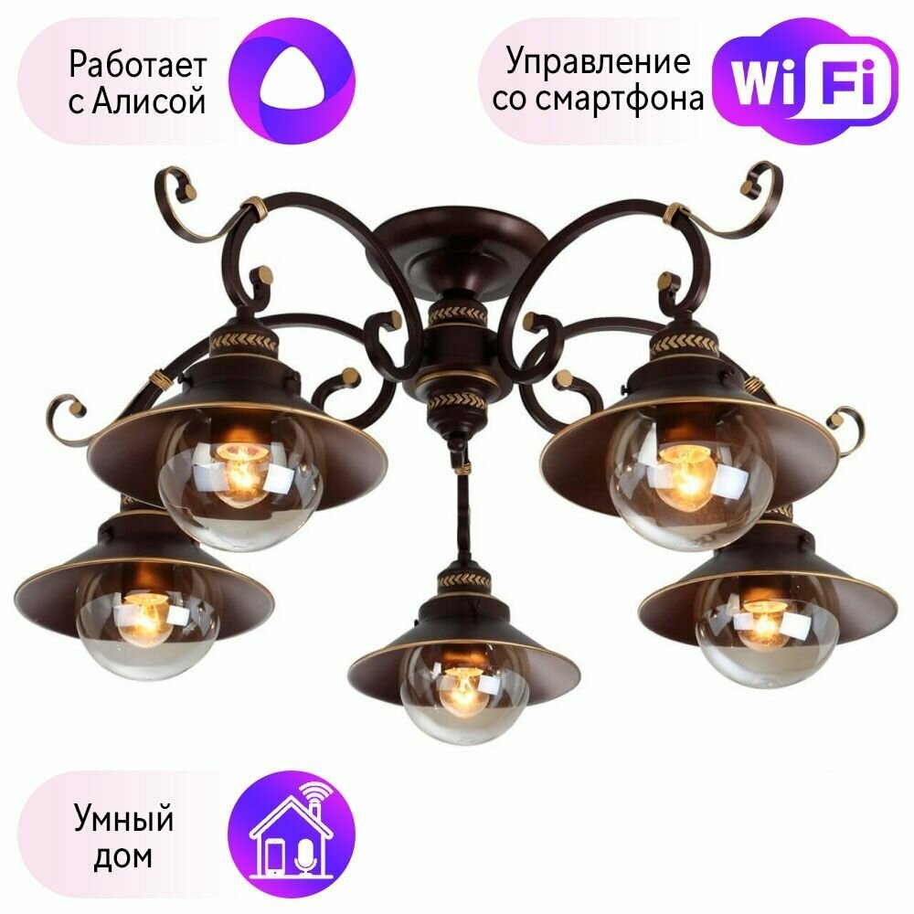 Люстра потолочная Arte Lamp 7 с поддержкой Алиса A4577PL-5CK-A - фото №1