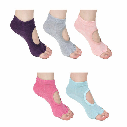 SILAPRO Носки противоскользящие для йоги фитнеса и пилатеса с открытыми пальцами 35-39р 5 цветов 7 штук 2225₽